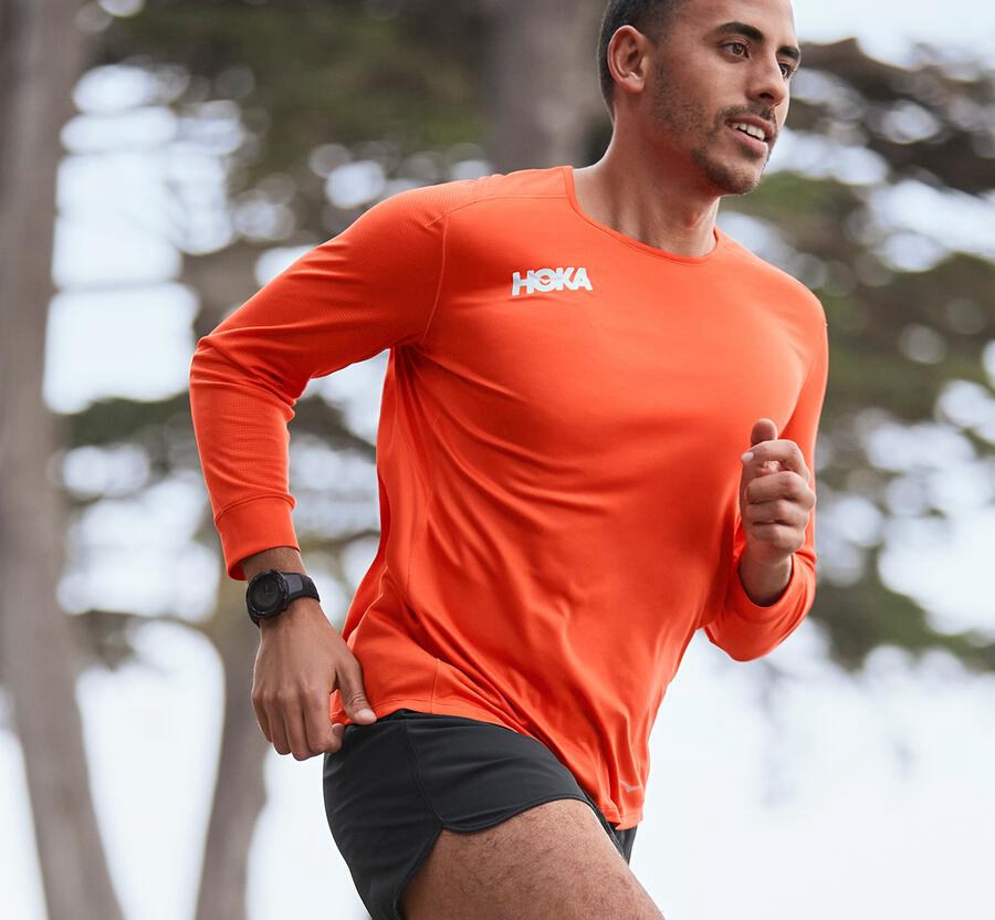 Hoka One One Top Herre - Performance 3/4 Sleeve - Orange - 149768DGQ